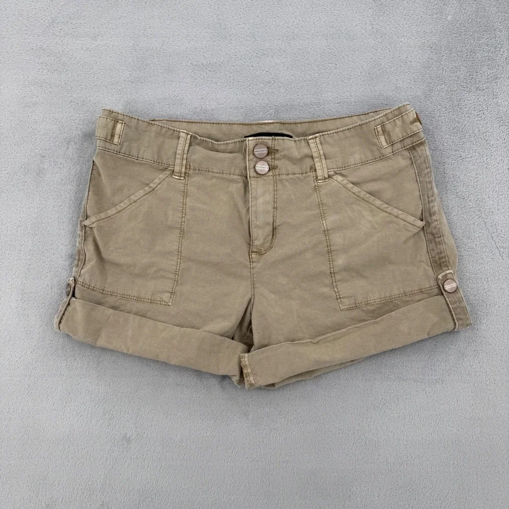 Sanctuary Womens Khaki Utility Cargo Shorts Tan Cuffed Double Button Size 25
